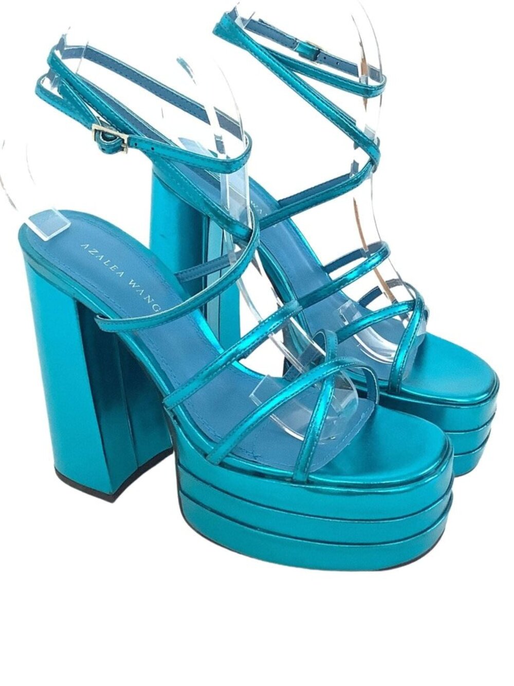 Azalea Wang Platform Heels Metallic Blue Size 7 Deadstock